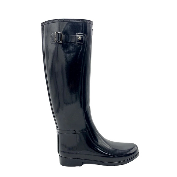 Hunter Shoes - HUNTER Women's Refined Tall Gloss Rain Boots Black - Medium